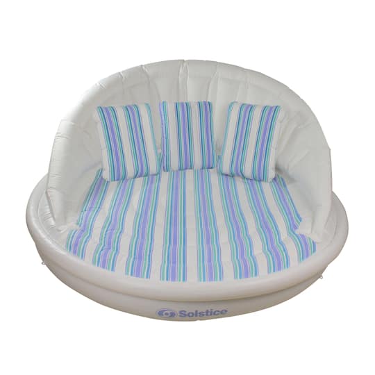 Solstice® 6ft. Inflatable White & Blue Striped Swimming Pool Float